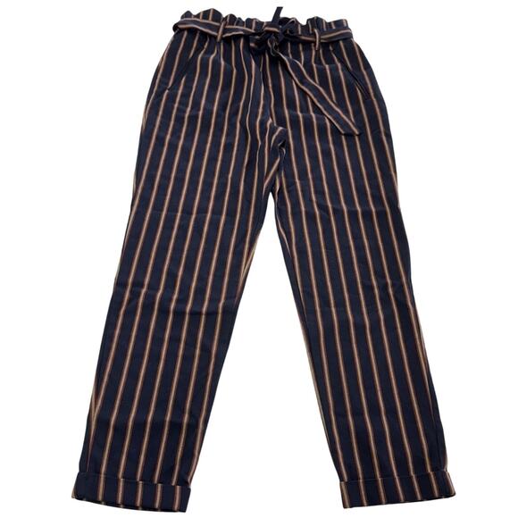 Zara Trafaluc Pants Womens Small Striped Paperbag Waist Tie Belt Casual Trousers - Picture 1 of 7